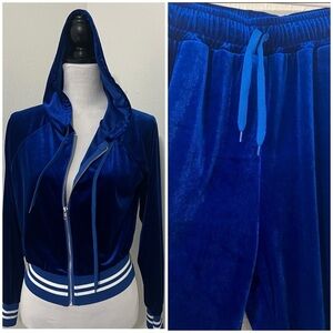 NWOT Velour Cinched Jogger Set Small Cuff Pants Elastic Waist, Straight Leg,